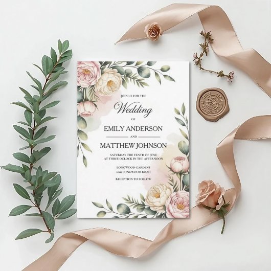 Elegant Watercolor Floral Wedding Invitation Einladung