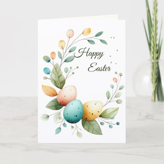 Elegant Watercolor Floral Wreath Easter Dankeskarte (Vorderseite)