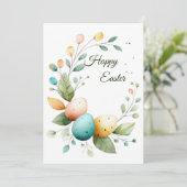 Elegant Watercolor Floral Wreath Easter Einladung (Stehend Vorderseite)