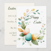 Elegant Watercolor Floral Wreath Easter Einladung (Vorne/Hinten)