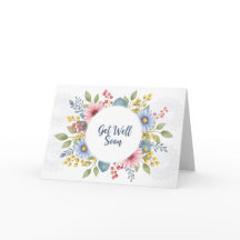 Elegant Watercolor Floral Wreath Get Well Soon 