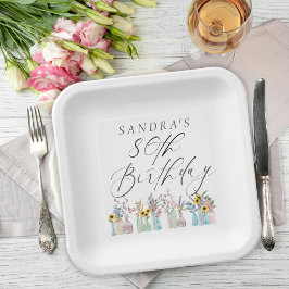 Elegant Watercolor Florals 80. Geburtstag Pappteller