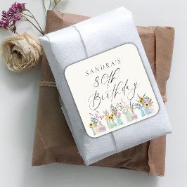 Elegant Watercolor Florals 80. Geburtstag Quadratischer Aufkleber