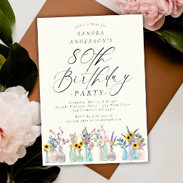 Elegant Watercolor Florals 80. Geburtstagsparty Einladung