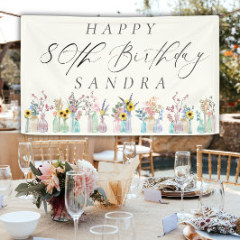 Elegant Watercolor Florals Happy 80. Geburtstag Banner