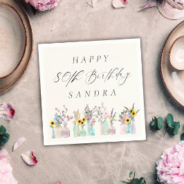 Elegant Watercolor Florals Happy 80. Geburtstag Serviette