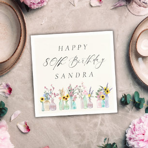 Elegant Watercolor Florals Happy 80. Geburtstag Serviette