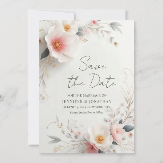 Elegant Watercolor Flowers Save The Date Script (Vorderseite)