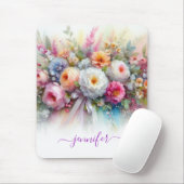 Elegant Watercolor Flowers Script Name Vertical Mousepad (Mit Mouse)