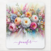 Elegant Watercolor Flowers Script Name Vertical Mousepad (Vorne)