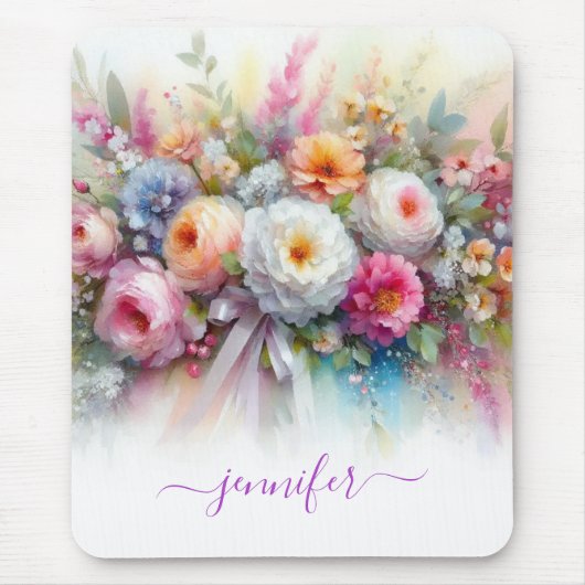 Elegant Watercolor Flowers Script Name Vertical Mousepad (Vorne)