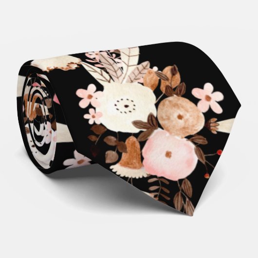Elegant Watercolor Flowers Wedding Pink and Black Krawatte (Gerollt)