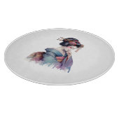 Elegant Watercolor Geisha in Soft Teal and Plum Schneidebrett (Ecke)