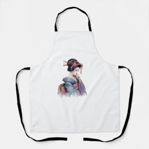 Elegant Watercolor Geisha in Soft Teal and Plum Schürze