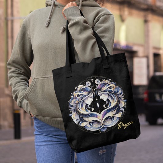 Elegant Watercolor Gemini Zodiac Black Tasche