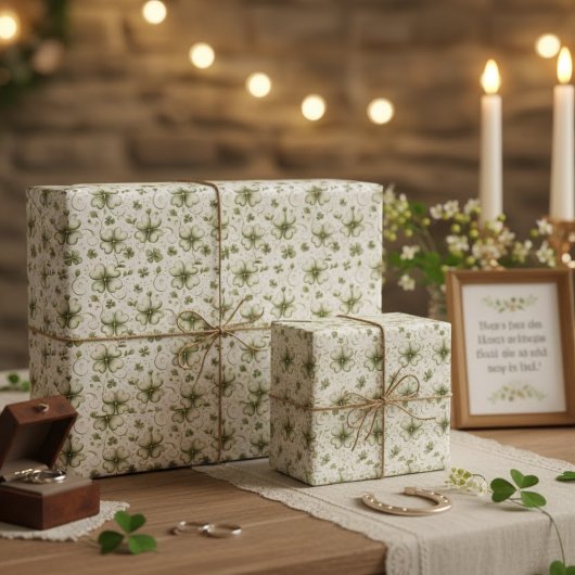 Elegant Watercolor Green Clover Shamrocks Pattern Geschenkpapier