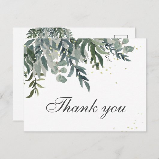 Elegant Watercolor Greenerity Danke Postcard Postkarte (Vorne/Hinten)