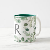 Elegant Watercolor Greenerity Monogram Zweifarbige Tasse (VorderseiteRechts)
