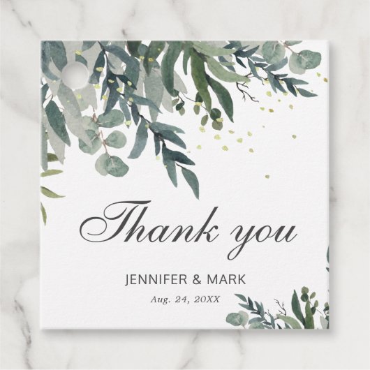 Elegant Watercolor Greenerity Vielen Dank für Ihre Geschenkanhänger (Vorderseite)