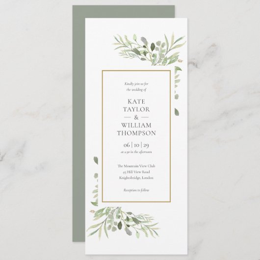 Elegant Watercolor Greenerity Wedding Einladung (Vorne/Hinten)