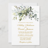 Elegant Watercolor Greenerity Wedding Gold Einladung (Vorderseite)