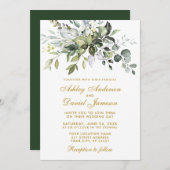 Elegant Watercolor Greenerity Wedding Gold Einladung (Vorne/Hinten)