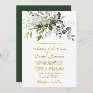 Elegant Watercolor Greenerity Wedding Gold Einladung