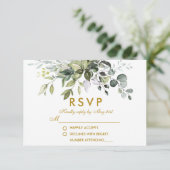 Elegant Watercolor Greenerity Wedding Gold RSVP Karte (Stehend Vorderseite)