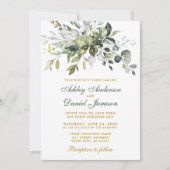 Elegant Watercolor Greenerity Wedding Green Gold Einladung (Vorderseite)
