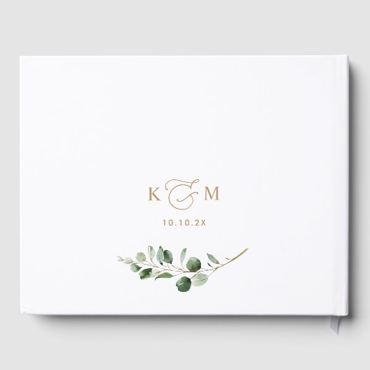 Elegant Watercolor Greenerity Wedding Guest Book Gästebuch (Rückseite)