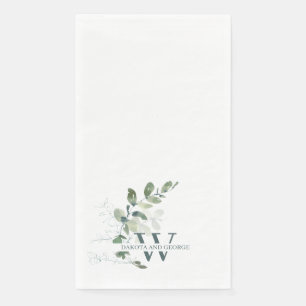 Elegant Watercolor Greenerity Wedding Monogram Serviette