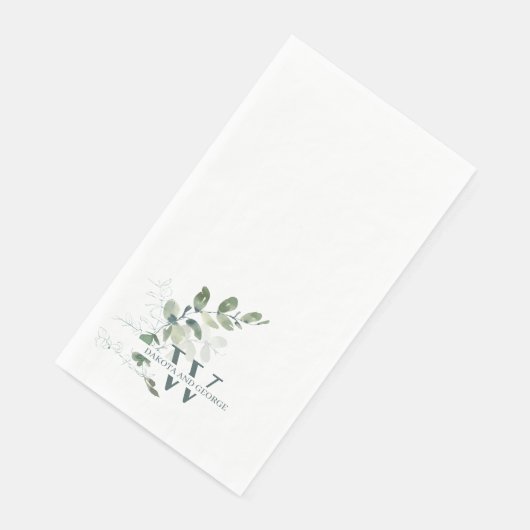 Elegant Watercolor Greenerity Wedding Monogram Serviette (Ecke)