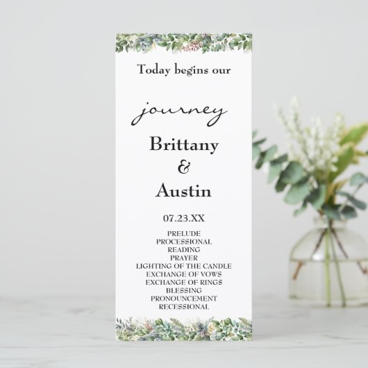 Elegant Watercolor Greenerity Wedding Programm (Stehend Vorderseite)