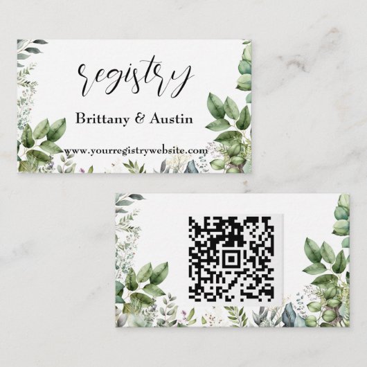Elegant Watercolor Greenerity Wedding QR Registry Begleitkarte (Vorne/Hinten)