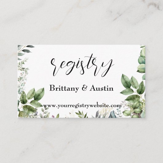 Elegant Watercolor Greenerity Wedding QR Registry Begleitkarte (Vorderseite)