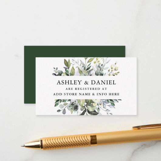 Elegant Watercolor Greenerity Wedding Registry Begleitkarte (Vorderseite/Rückseite Beispiel)