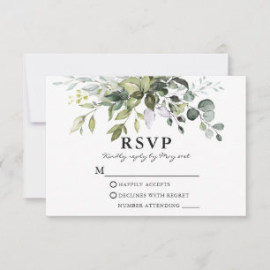 Elegant Watercolor Greenerity Wedding RSVP Karte