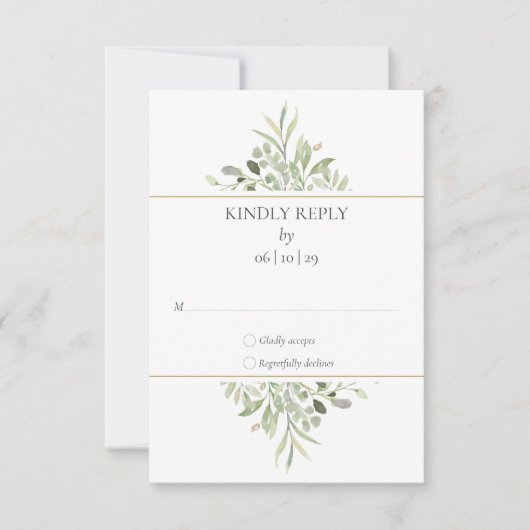 Elegant Watercolor Greenerity Wedding RSVP Karte (Vorderseite)