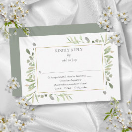 Elegant Watercolor Greenerity Wedding RSVP Karte