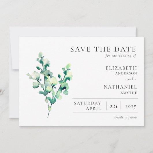 Elegant Watercolor Greenerity Wedding Save The Date (Vorderseite)