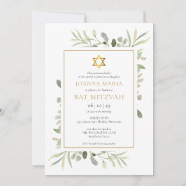 Elegant Watercolor Greenery Bat Mitzvah Einladung