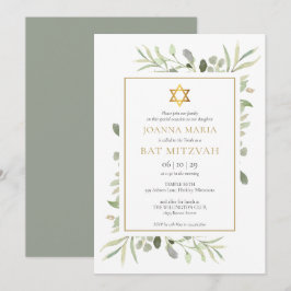 Elegant Watercolor Greenery Bat Mitzvah Einladung