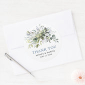 Elegant Watercolor Greenery Dusty Blue Wedding Runder Aufkleber (Umschlag)