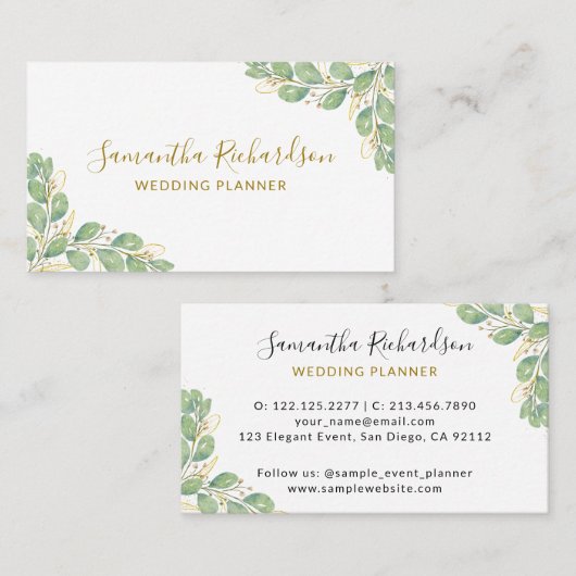 Elegant Watercolor Greenery Eucalyptus Visitenkarte (Vorne/Hinten)