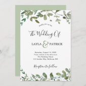 Elegant Watercolor Greenery Eucalyptus Wedding Einladung (Vorne/Hinten)