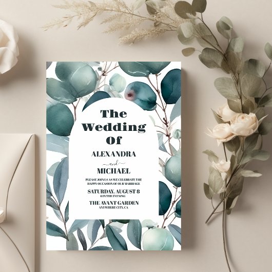 Elegant Watercolor Greenery Eucalyptus Wedding Einladung