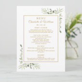 Elegant Watercolor Greenery Gold Dinner Menu Menükarte (Stehend Vorderseite)