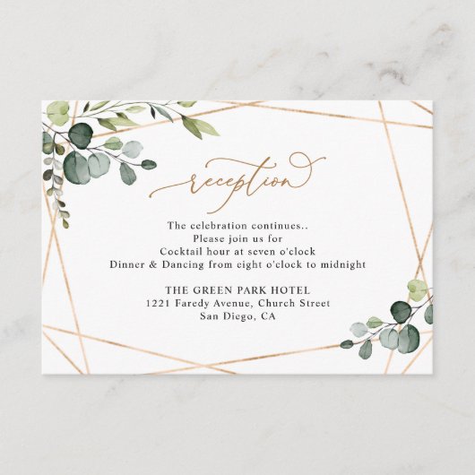 Elegant Watercolor Greenery Gold Wedding Reception Begleitkarte (Vorderseite)