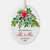 Elegant Watercolor Greenery Newlyweds Mr. & Mrs. Keramik Ornament (Rechts)