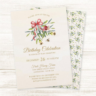 Elegant Watercolor Greenery Pomegranate Birthday Einladung